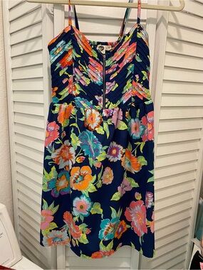 ROXY "Shore Thing" “Mini Sundress Straps w/Front Zipper” Size S Navy Floral EUC